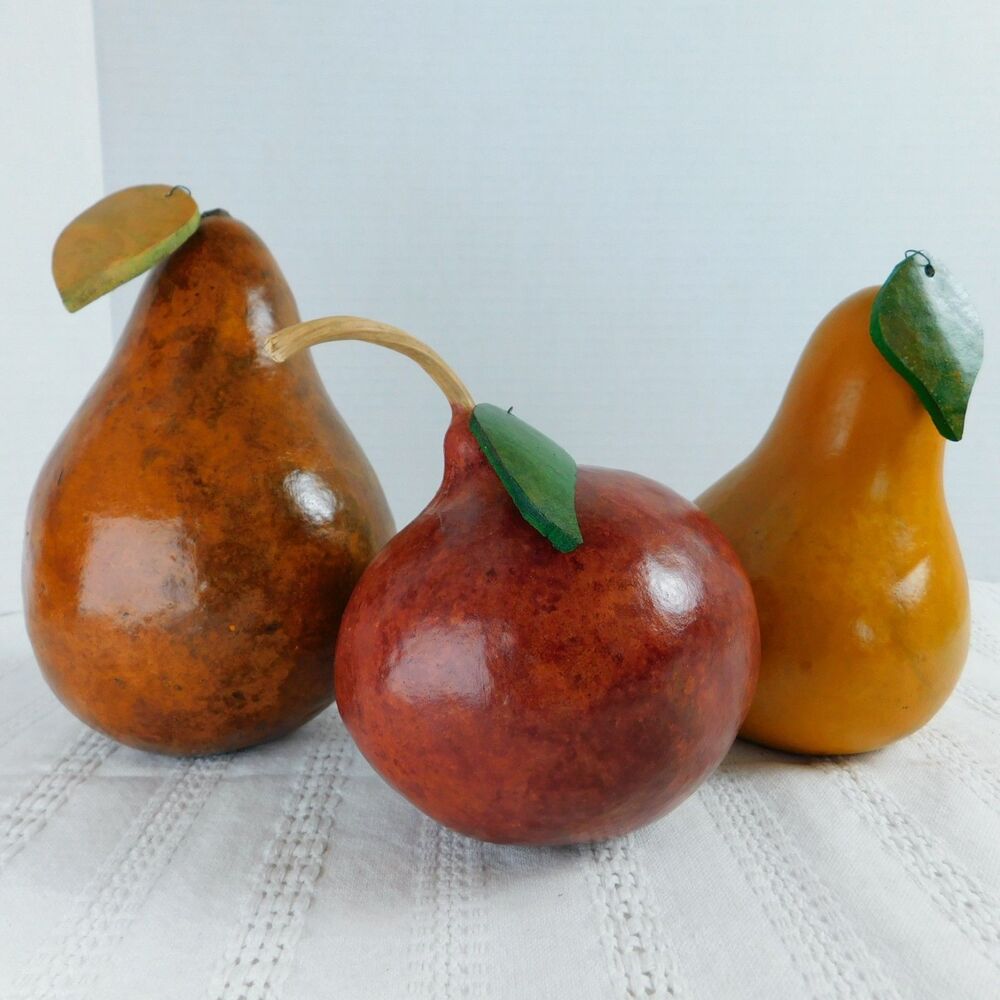Gourds Rustic Dried Calabash Farmhouse Fall Harvest Decor Set of 3 Lacquered EUC